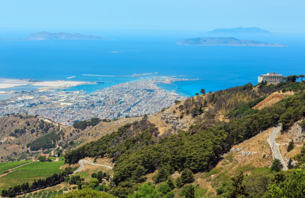 Trapani view from Erice in Sicily, Italy